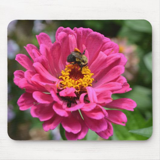 ピンクエレガントの花かわいいハチ マウスパッド (正面)