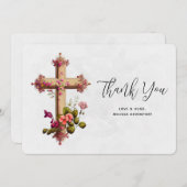 ピンクエレガントの花で十字を切る サンキューカード (正面/裏面)