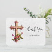 ピンクエレガントの花で十字を切る サンキューカード (スタンド正面)