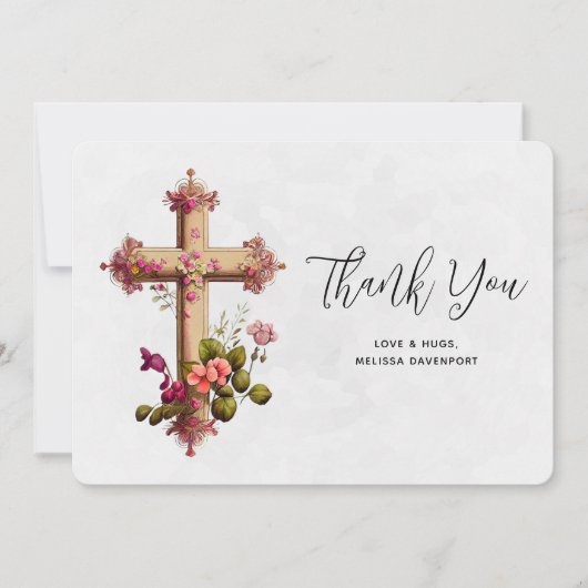 ピンクエレガントの花で十字を切る サンキューカード