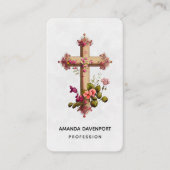 ピンクエレガントの花で十字を切る 名刺 (正面)