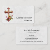 ピンクエレガントの花で十字を切る 名刺 (正面/裏面)