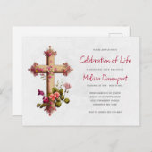 ピンクエレガントの花で十字架招待状 ポストカード (正面/裏面)