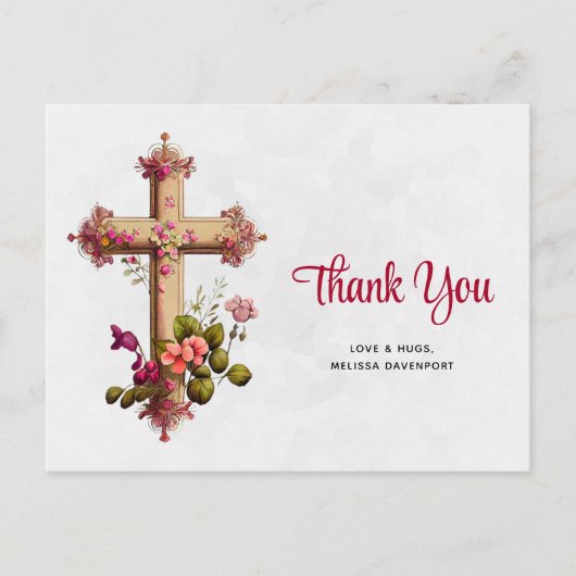 ピンクエレガントの花で十字架 ポストカード (正面)
