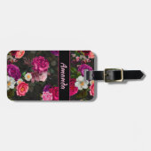 ピンクエレガントの花とバラ黒フローラ ラゲッジタグ (正面横)