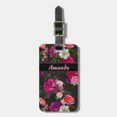 ピンクエレガントの花とバラ黒フローラ ラゲッジタグ (正面縦)