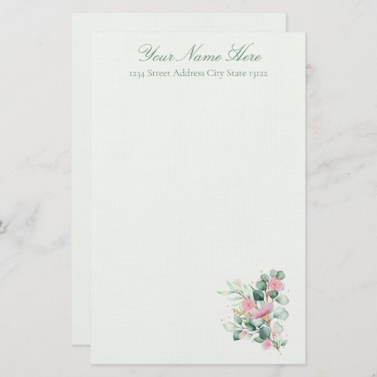 ピンクエレガントの花とユーカリ 便箋 (正面/裏面)