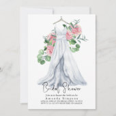 ピンクエレガントの花と緑のブライダルシャワー 招待状 (正面)
