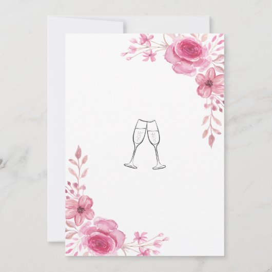 ピンクエレガントの花と緑のブライダルシャワー 招待状 (裏面)