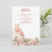 ピンクエレガントの花と緑のブライダルシャワー 招待状 (スタンド正面)