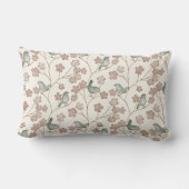 ピンクエレガントの花と緑の鳥柄 ランバークッション (裏面)