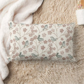 ピンクエレガントの花と緑の鳥柄 ランバークッション (ブランケット)