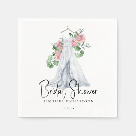 ピンクエレガントの花と緑 – ブライダルシャワー スタンダードカクテルナプキン (正面)
