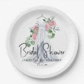 ピンクエレガントの花と緑 – ブライダルシャワー ペーパープレート (正面)