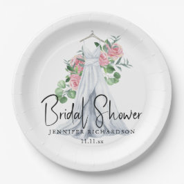 ピンクエレガントの花と緑 – ブライダルシャワー ペーパープレート