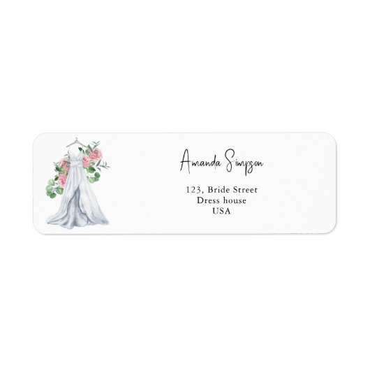 ピンクエレガントの花と緑 – ブライダルシャワー ラベル (正面)