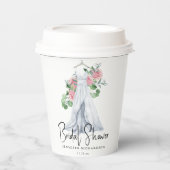 ピンクエレガントの花と緑 – ブライダルシャワー 紙コップ (正面)