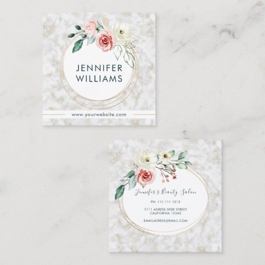 ピンクエレガントの花のパタガーリーーン白 スクエア名刺 (正面/裏面)