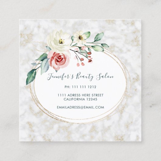 ピンクエレガントの花のパタガーリーーン白 スクエア名刺 (裏面)