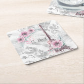 ピンクエレガントの花のリース。 スクエアペーパーコースター (アングル)