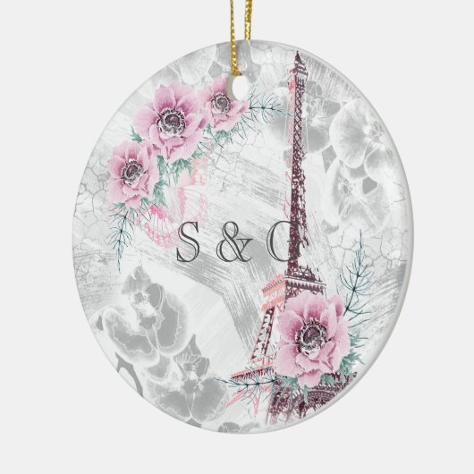 ピンクエレガントの花のリース。 セラミックオーナメント (左)