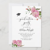 ピンクエレガントの花の卒業パーティー 招待状 (正面)