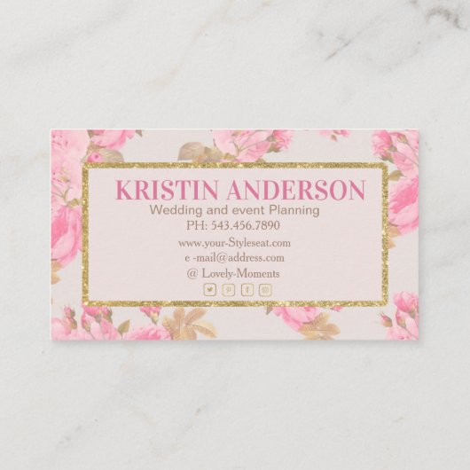 ピンクエレガントの花の名刺 名刺 (裏面)