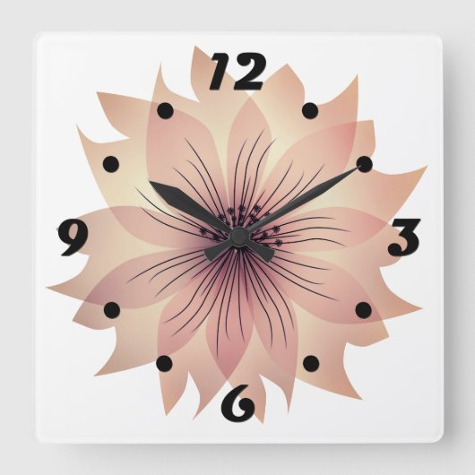 ピンクエレガントの花の四角い壁の時計 スクエア壁時計 (正面)