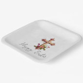 ピンクエレガントの花の復活祭と木製の十字 ペーパープレート (傾斜あり)