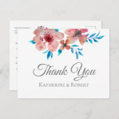 ピンクエレガントの花の水彩ありがとう ポストカード (正面/裏面)