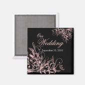 ピンクエレガントの花の渦巻きが日付を保存結婚する マグネット (正面/裏面)