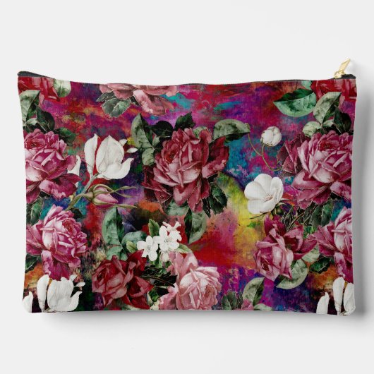 ピンクエレガントの花の赤い模様モノグラム アクセサリーポーチ (裏面)