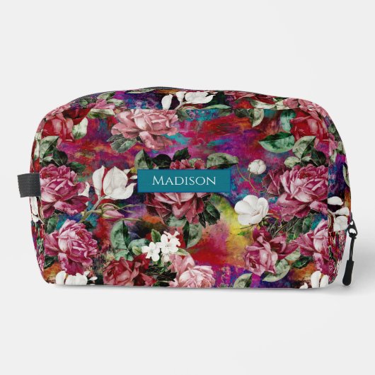 ピンクエレガントの花の赤い模様モノグラム ドップキット (正面)