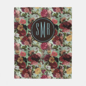 ピンクエレガントの花アクアパターンのモノグラム フリースブランケット (正面)