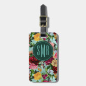 ピンクエレガントの花アクアパターンのモノグラム ラゲッジタグ (正面縦)