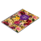 ピンクエレガントの花イエローモノグラム ノートブック (左側)