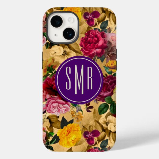 ピンクエレガントの花イエローモノグラム Case-Mate iPhoneケース (裏面)