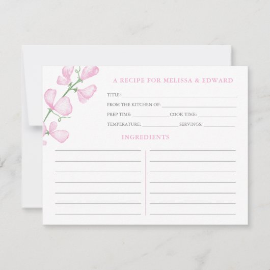 ピンクエレガントの花ウェディングシャワーレシピカード 招待状 (正面)