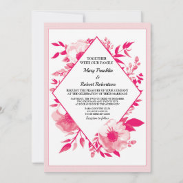 ピンクエレガントの花ダイヤモンド結婚式招待状 招待状