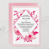 ピンクエレガントの花ダイヤモンド結婚式招待状 招待状 (正面/裏面)
