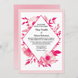 ピンクエレガントの花ダイヤモンド結婚式招待状 招待状