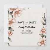 ピンクエレガントの花デザイナー日付を保存 セーブザデート (正面)