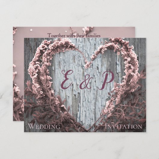 ピンクエレガントの花ハート素朴な木結婚の木 (正面/裏面)