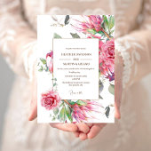 ピンクエレガントの花バラプレミアムフローラ結婚ズ 招待状