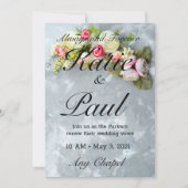 ピンクエレガントの花バラ結婚式招待状 招待状 (正面)