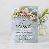 ピンクエレガントの花バラ結婚式招待状 招待状 (スタンド正面)