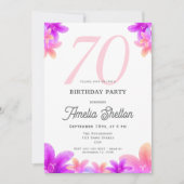 ピンクエレガントの花フローラ70th誕生日パーティー 招待状 (正面)