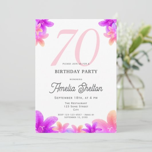 ピンクエレガントの花フローラ70th誕生日パーティー 招待状 (スタンド正面)