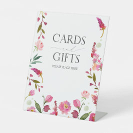 ピンクエレガントの花ブライダルシャワーカード&ギフト 台座サイン