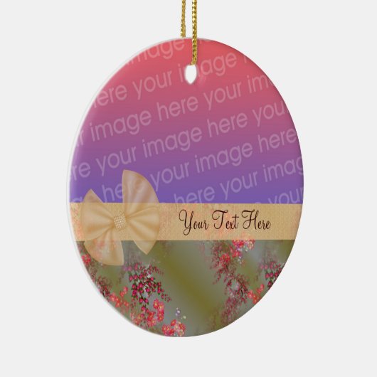 ピンクエレガントの花リボン写真オーナメント セラミックオーナメント (右)